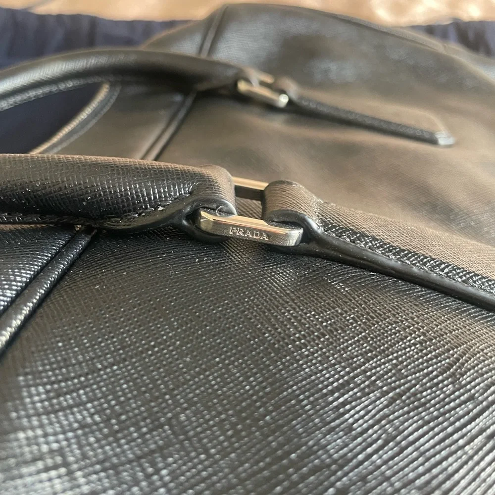 Prada Saffiano Travel Leather Duffle/Brief Bag With Lock